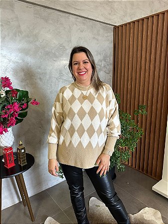 Blusa em Fio Pluma e Padronagem Losango - BIAMAR 11423