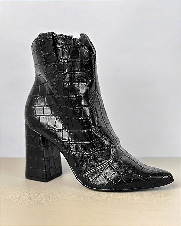 BOTA WESTERN CROCO PRETA CANO CURTO SALTO ALTO  -  MILEY