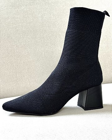 BOTA KNIT PRETA SALTO BLOCO BAIXO - LISS