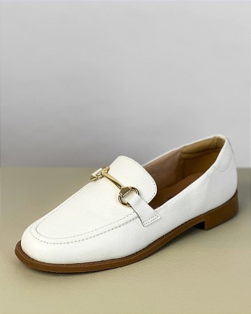 MOCASSIM OFF WHITE COURO SOLA MARROM CORRENTE - AMÁLIA
