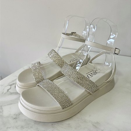 PAPETE FLATFORM OFF WHITE TIRAS STRASS - ZOE