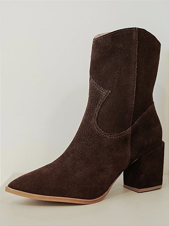 BOTA MARROM COURO CAMURÇA SALTO BLOCO - JORDANA