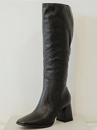 BOTA PRETA COURO CANO LONGO SALTO ALTO - MILA