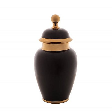 Potiche Decorativo Porcelana Preto/Dourado