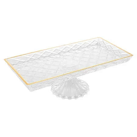 Travessa de Cristal Com Pé e Fio de Ouro Deli Diamond