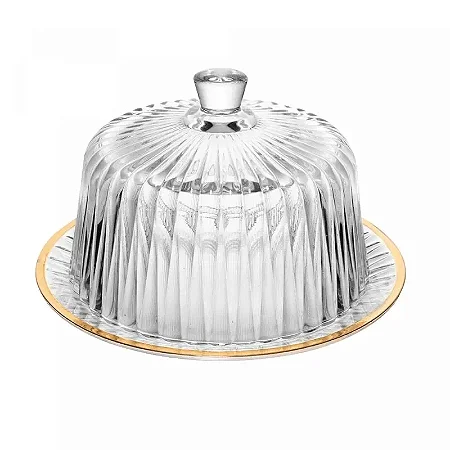 Queijeira de Cristal com Tampa e Fio de Ouro