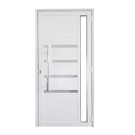 Porta Lambril de Alumínio Branco com Puxador, Friso e Vidro Linha Roma