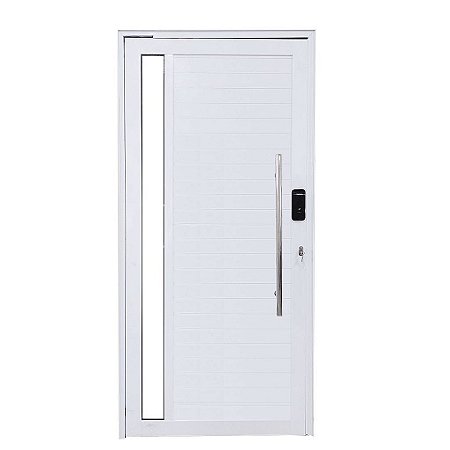 Porta Pivotante de Alumínio Branco Com Puxador e Visor com Fechadura Digital Linha Roma