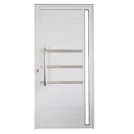 Porta Pivotante de Alumínio Branco Com Puxador, Friso e Visor Linha Veneza