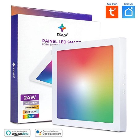 Painel Led Smart Sobrepor Quadrado RGBW 24W Bivolt 30X30 Branco Ekaza
