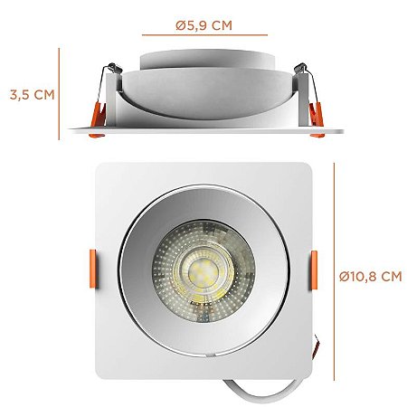 Spot Led Easy Decor Embutir Quadrado 960 Lúmens 3000K Branco Quente 12W Bivolt 11Cm Branco Llum Bronzearte