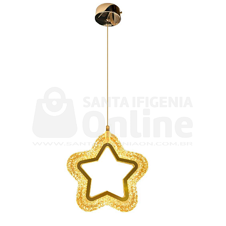 Pendente De Acrilico Estrela Vazado Led 9W 3200K Cabo 2M