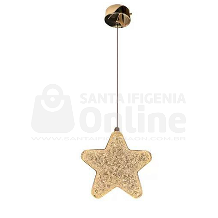 Pendente De Acrilico Estrela Inteira Led 10W Cabo 2M 3200K