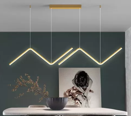 Lustre L900*H2000Mm Minimalista Wave Dourado Luz 3500K 40W