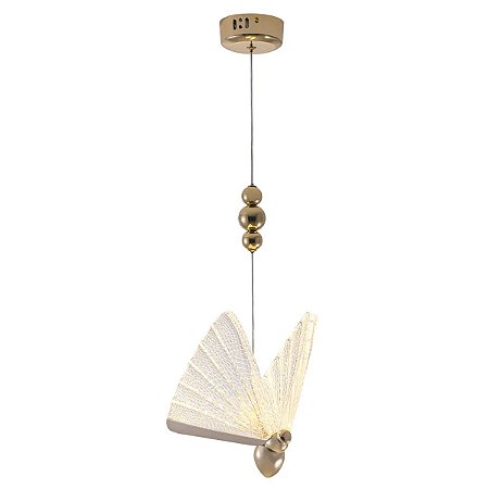 Pendente Led Borboleta Dourado 5W 3500K 4500K 6500K  Cabo 1M Cinderela