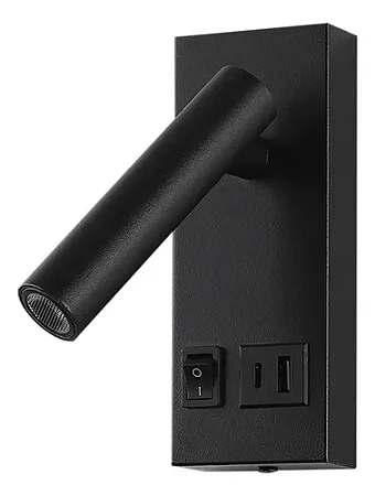 LUMINARIA DE PAREDE LED COM INTERRUPTOR USB+TIPO C BPLI-2W/AU PT/BQ