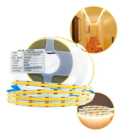 Fita Led Cob 12V 5M 360Led/M Branco Quente 3000K VLX