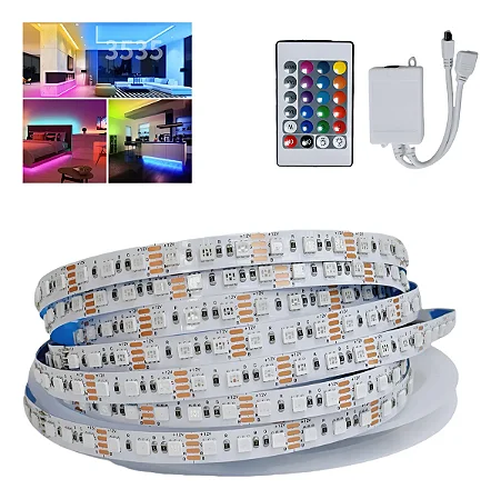Fita Led Rgb 12V 5M 120Led/M Com Controle