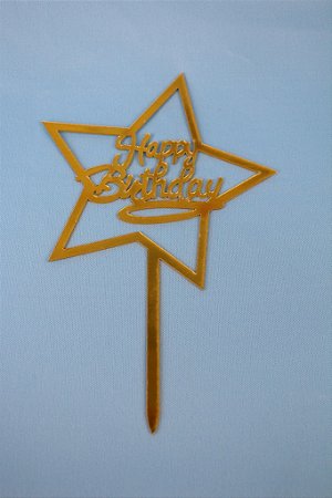 Topo de Bolo Pequeno Happy Birthday Dourado Modelo 1