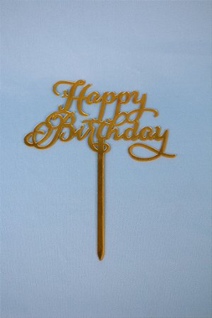 Topo de Bolo Pequeno Happy Birthday Dourado Modelo 3