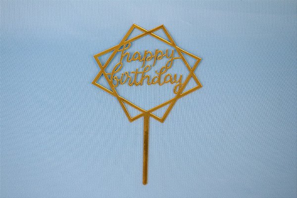 Topo de Bolo Pequeno Happy Birthday Dourado Modelo 4