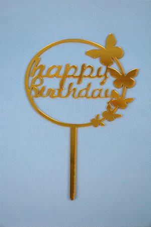 Topo de Bolo Pequeno Happy Birthday Dourado Modelo 5