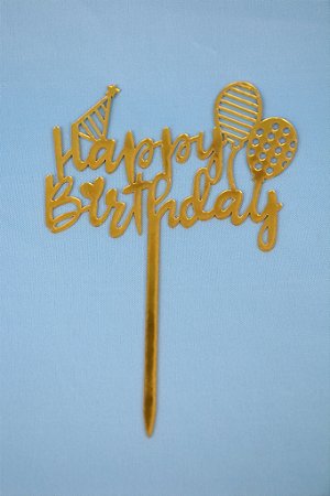 Topo de Bolo Pequeno Happy Birthday Dourado Modelo 6
