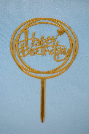 Topo de Bolo Pequeno Happy Birthday Dourado Modelo 7