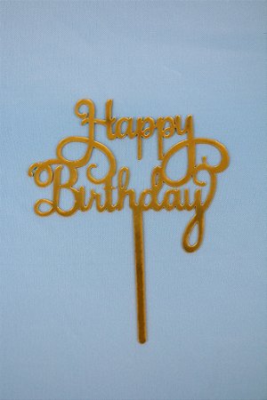 Topo de Bolo Pequeno Happy Birthday Dourado Modelo 8