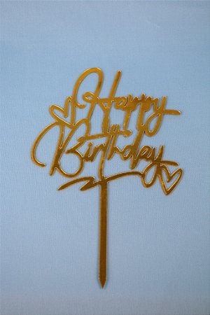 Topo de Bolo Pequeno Happy Birthday Dourado Modelo 10