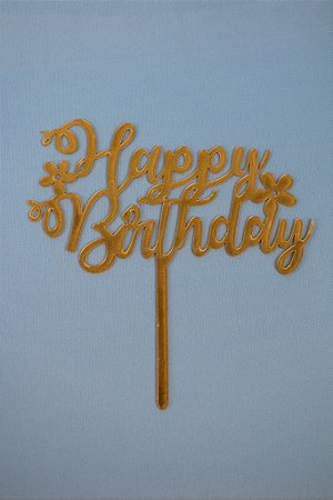 Topo de Bolo Pequeno Happy Birthday Dourado Modelo 11