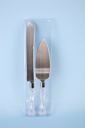 Kit Faca e Espatula para Bolo Aço Inox E Acrílico 2 Peças