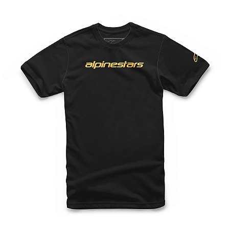 Camiseta Alpinestars Linear Wordmark - Preto/ Amarelo