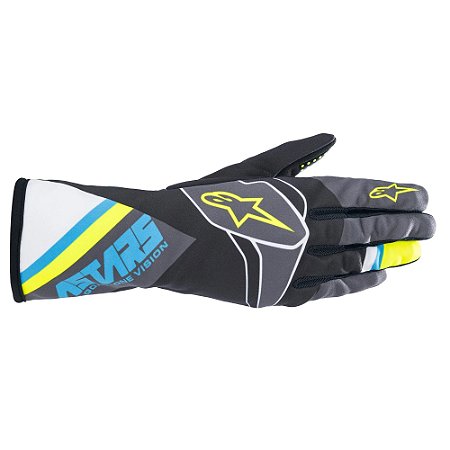 LUVA KART ALPINESTARS TECH 1 GRAPHIC  - PRETO/AZUL/AMARELO