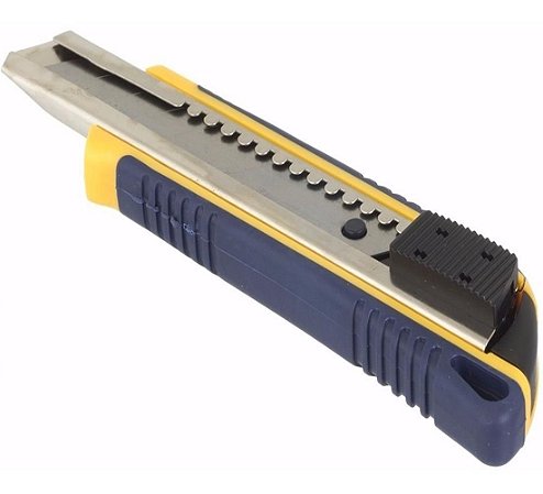Estilete Emborrachado Autotrava 18mm Azul Brasfort