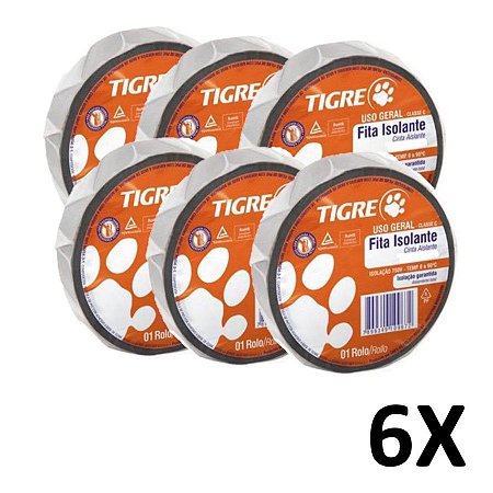 Kit 6 Fita Isolante Retardante Chamas 18mmX20m Tigre
