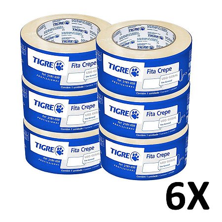 Kit 6 Fita Crepe Uso Geral Pintura 48mmX50m Tigre