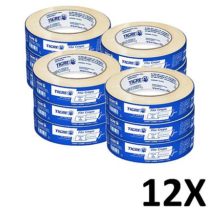 Kit 12 Fita Crepe Uso Geral Pintura 18mmX50m Tigre