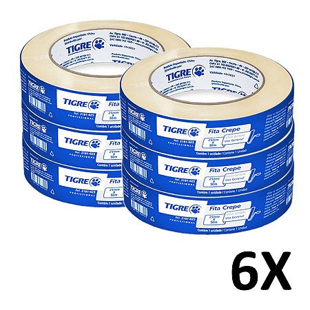 Kit 6 Fita Crepe Uso Geral Pintura 18mmX50m Tigre