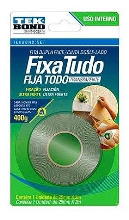 Fita Dupla Face Acrílica Tekbond Transparente - 25mm X 2m