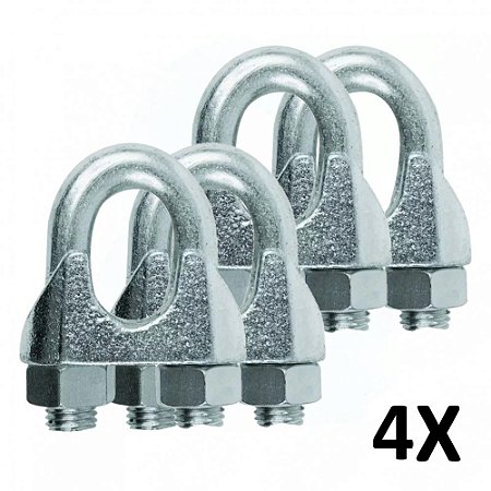 Kit 4 Clips Grampado para Cabo de Aço 8mm 5/16''