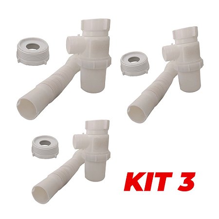 Kit 3 Sifão Copo Sanfonado P/ Pias, Lavatórios e Tanques Astra