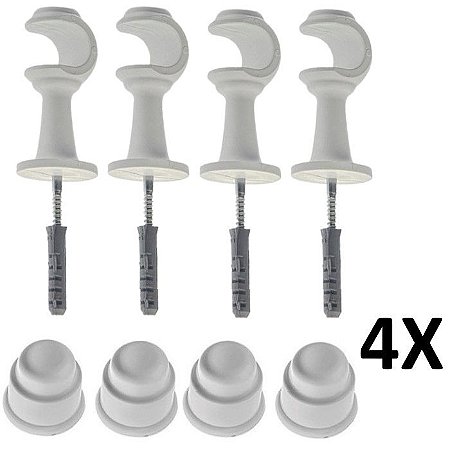 Kit 4 Suporte para Varão Cortina com Ponteira 28mm Branco