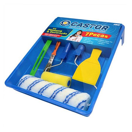 Kit Pintura P/ Parede Completo Rolo + Bandeja 7 Peças Castor