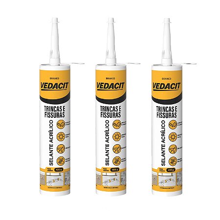 Kit 3 Selante Acrílico P/ Trincas Fechatrinca Fissura 400g
