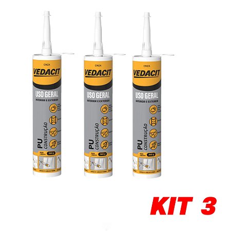 Kit 3 Selante PU Elástico Vedaflex Cinza 360g Vedacit