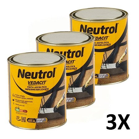 Kit 3 Neutrol Tinta Asfáltica 900ml Vedacit