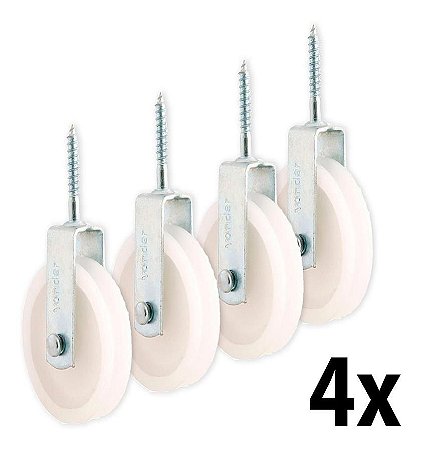 Kit 4 Roldana Branca Plástica Com Parafuso 4cm