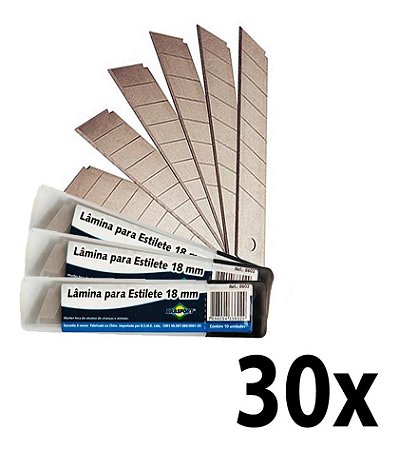 Kit 30 (3pct) Lâmina P/ Estilete 18mm Brasfort