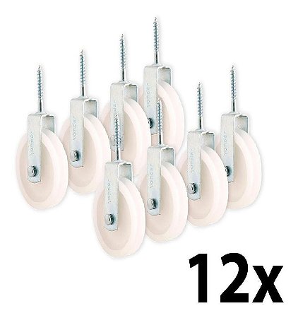 Kit 12 Roldana Branca Plástica Com Parafuso 4cm
